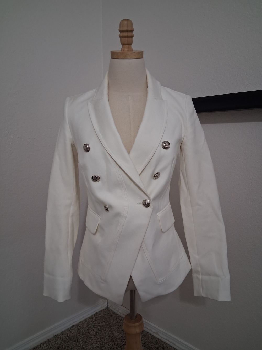 White House Black Market Ivory Double-Breasted Blazer with Decorative Buttons
